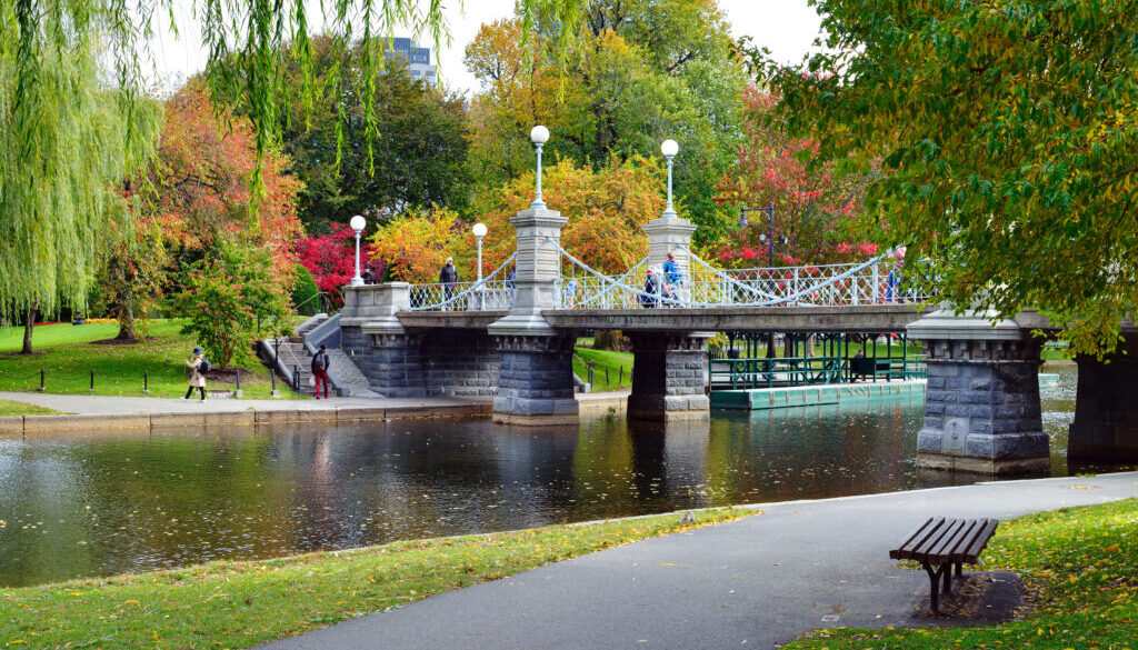 Lagoon Bridge and Fall Colors in Boston Public Garden Lagoon Bridge and Fall Colors in Boston Public Garden