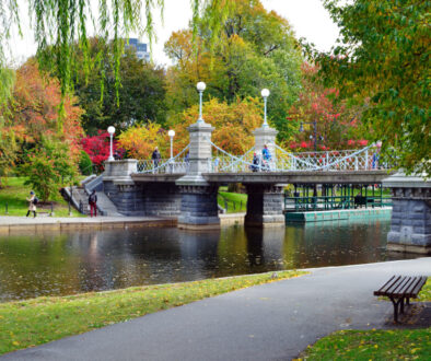 Lagoon Bridge and Fall Colors in Boston Public Garden