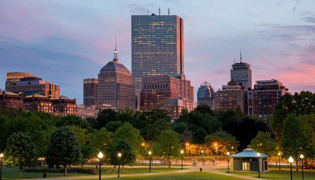 Boston Back Bay Skyline at Sunset from the Boston Common Hill