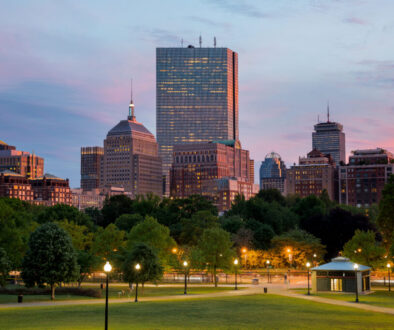 Boston Back Bay Skyline at Sunset from the Boston Common Hill